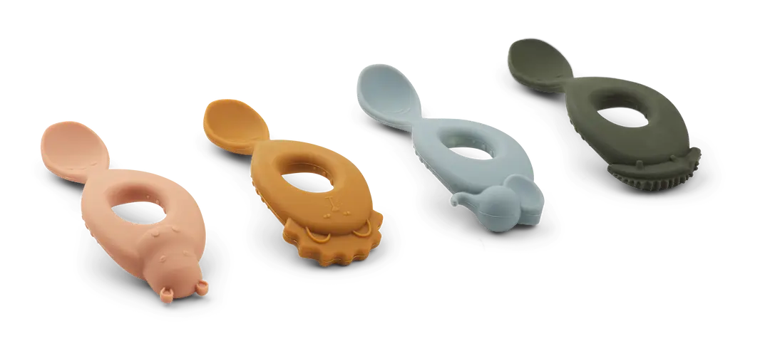 siliconen lepels met dierenkoppen voor peuters Liewood