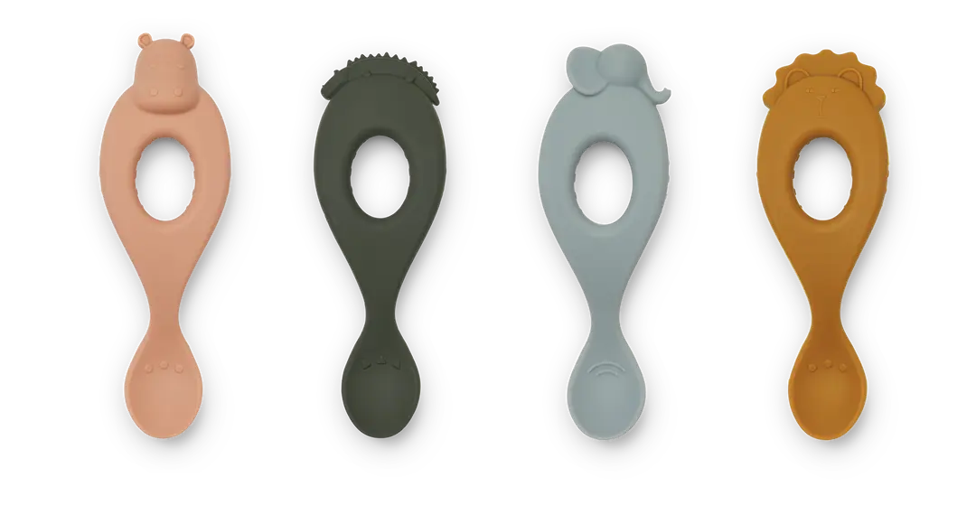 siliconen lepels met dierenkoppen voor peuters Liewood