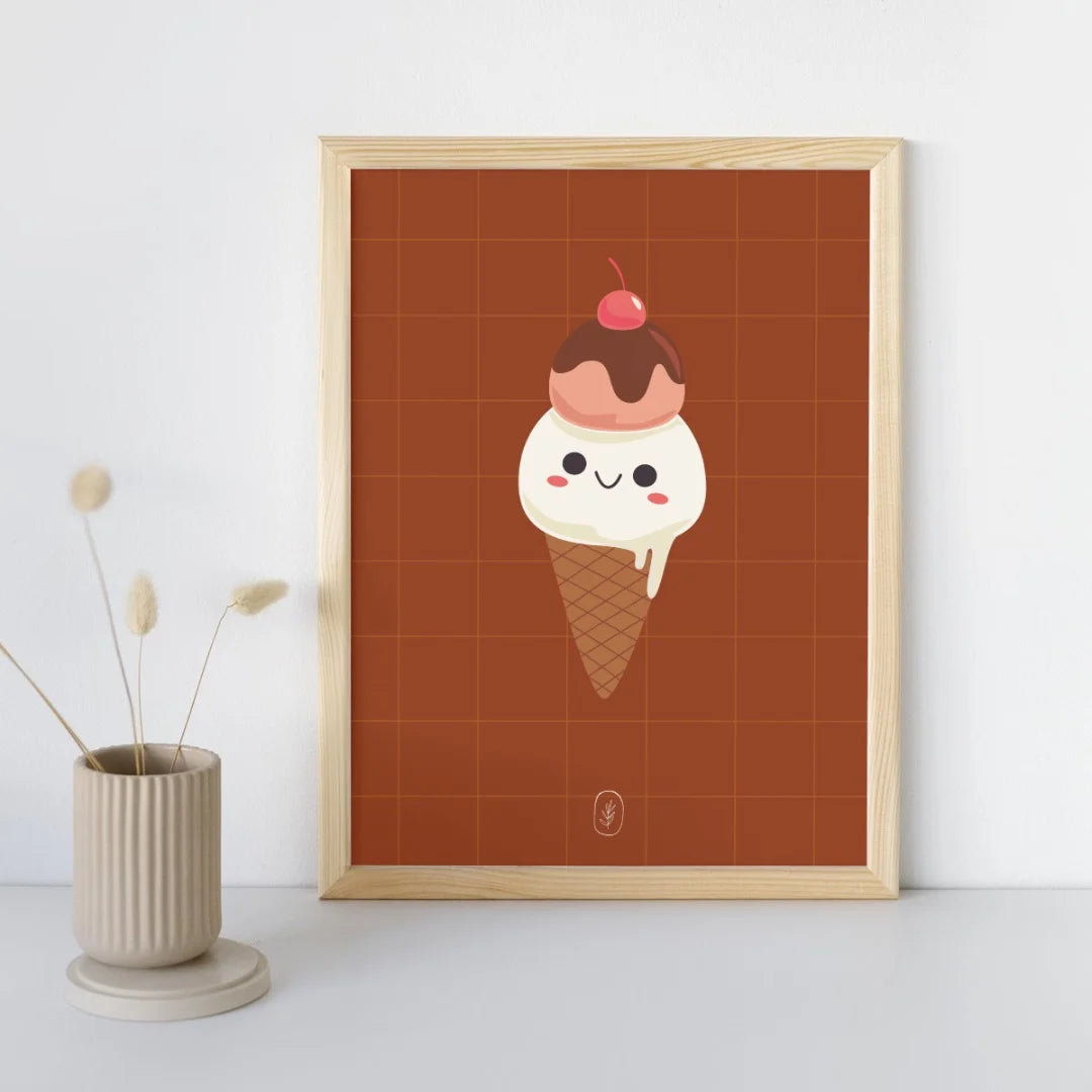 Grappige retro poster met illustratie van een ijsje.