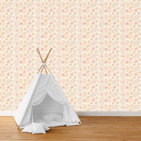 Boho kinderkamer behang babykamer behang met blaadjes En bloemen