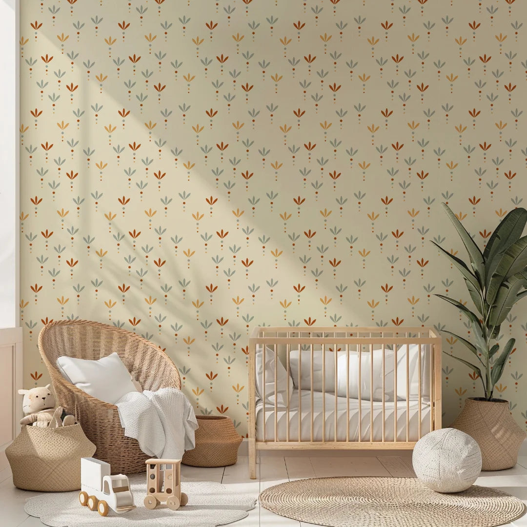 Boho kinderkamer behang babykamer behang met blaadjes