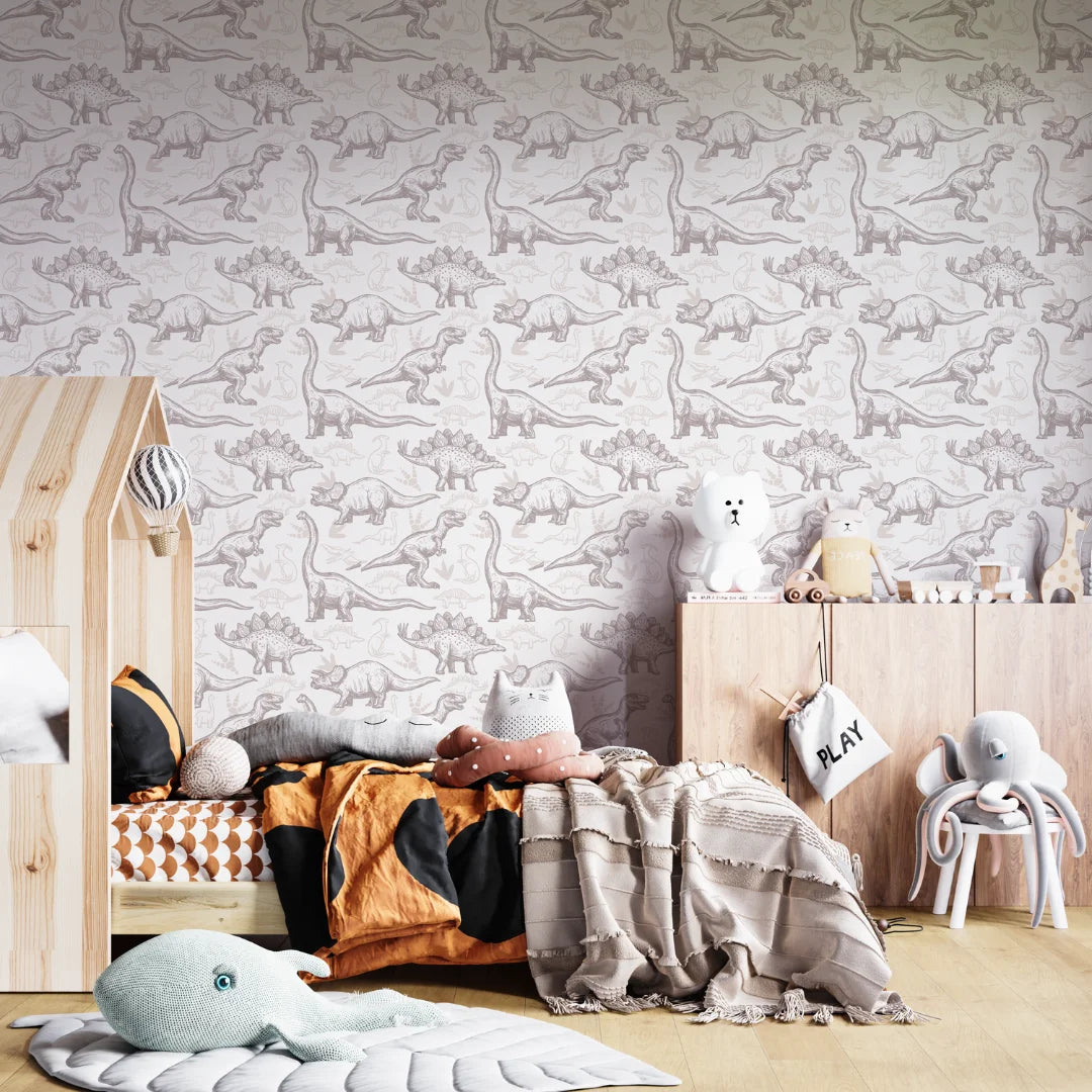 Dinosaurus behang neutraal voor jongenskamer