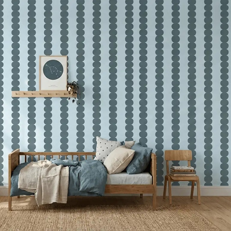 retro blob bollen lijnen behang voor jongenskamer
