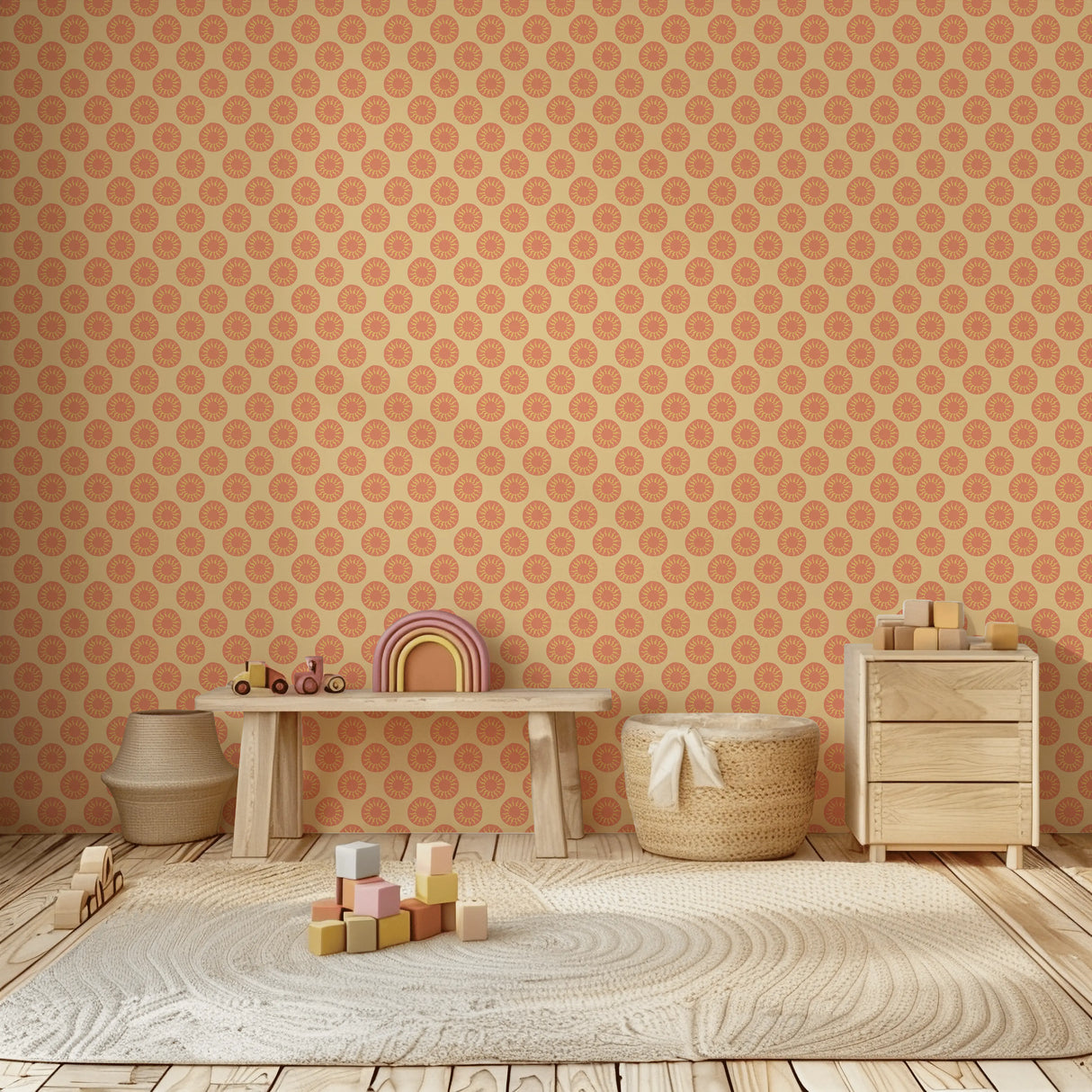 retro zonnetjes behang babykamer en kinderkamer