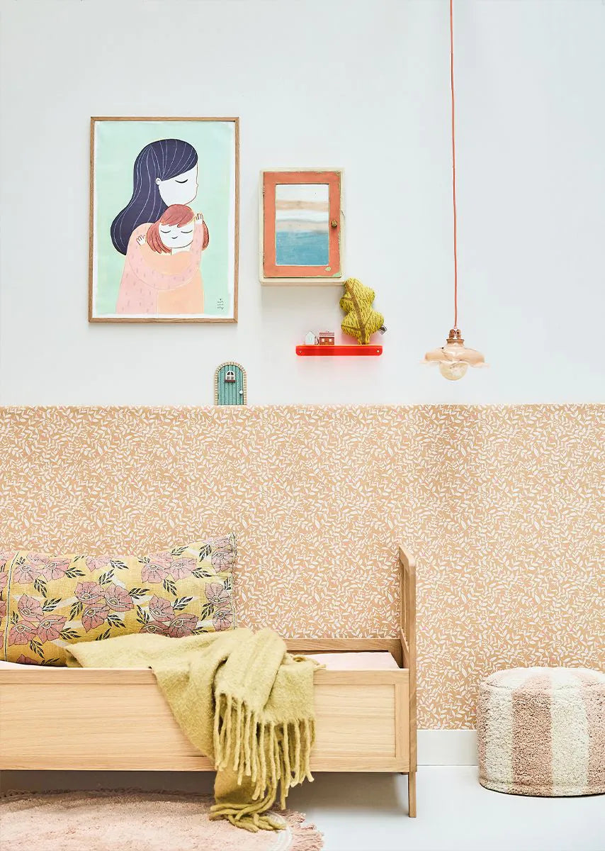 Bibelotte kinderkamer behang met blaadjes - natuur meisjes geel