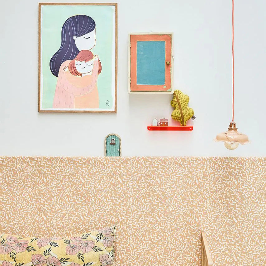 Bibelotte kinderkamer behang met blaadjes - natuur meisjes geel