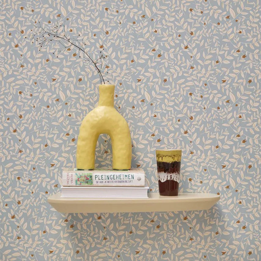 Bibelotte kinderkamer behang met blaadjes - natuur meisjes blauw