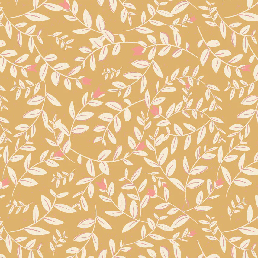 Bibelotte kinderkamer behang met blaadjes - natuur meisjes geel