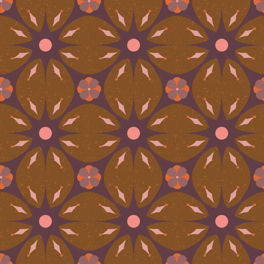 Bibelotte kinderkamer behang met retro blaadjes print paars