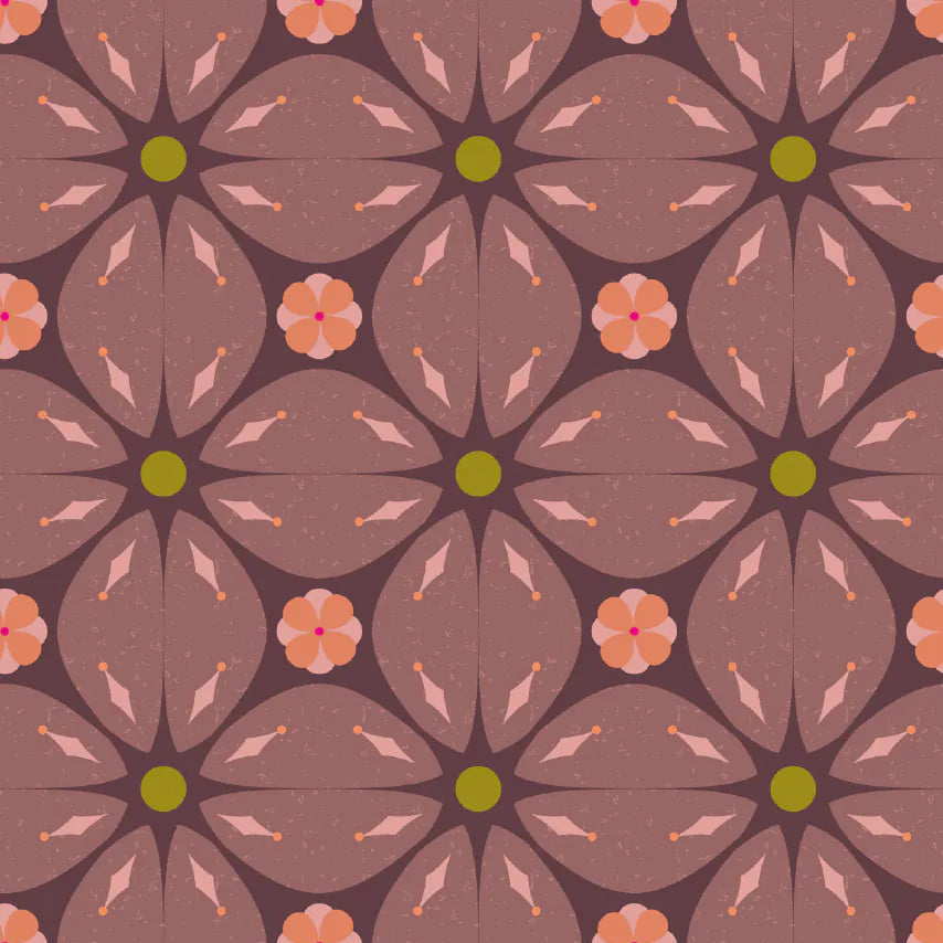 Bibelotte kinderkamer behang met retro blaadjes print paars