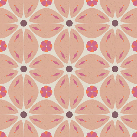 Bibelotte kinderkamer behang met retro blaadjes print roze