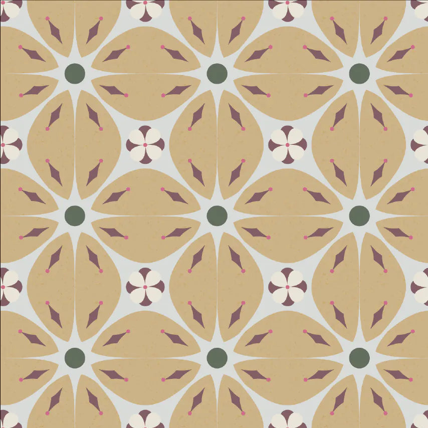 Bibelotte kinderkamer behang met retro blaadjes print geel