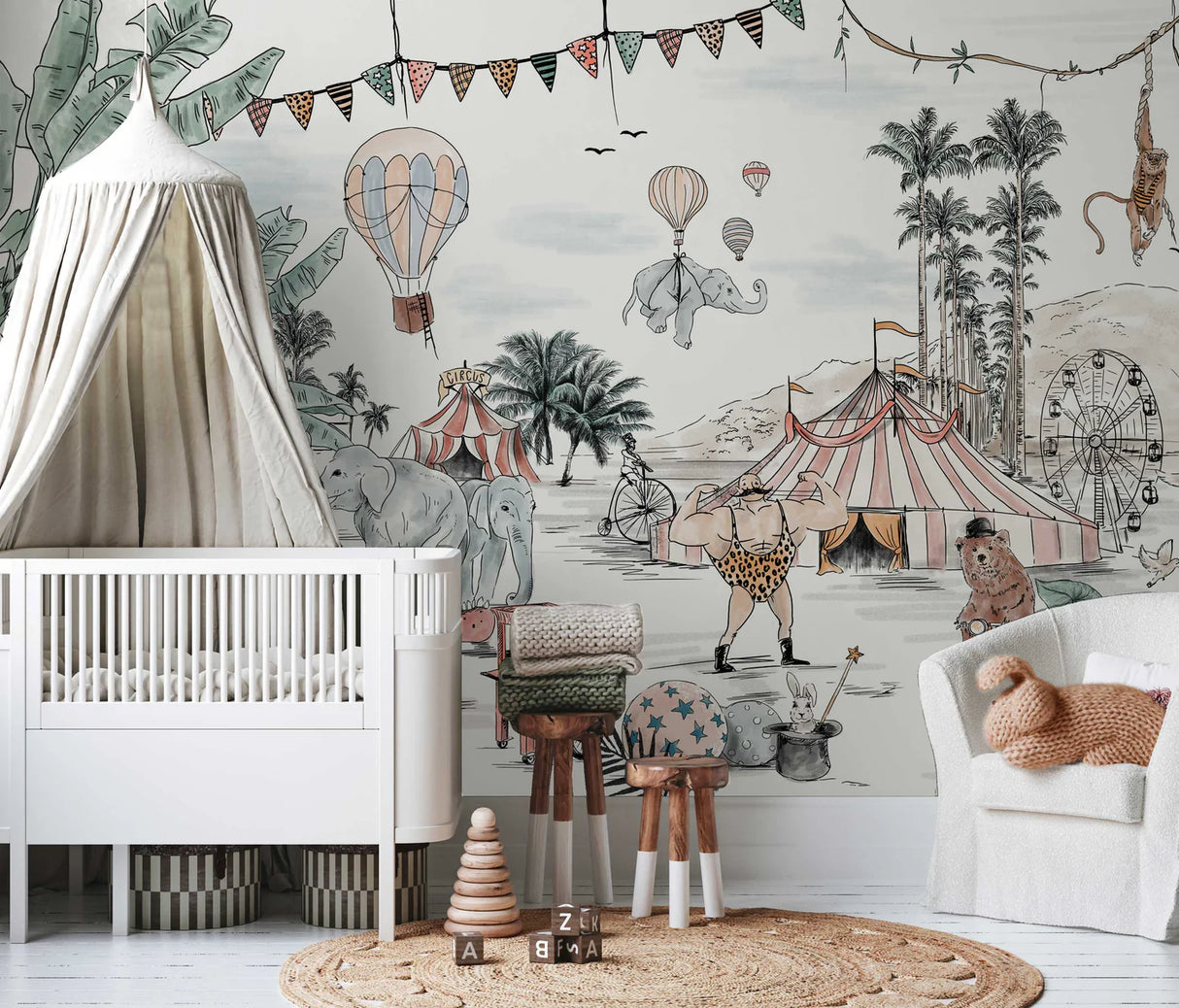 Kinderkamerbehang babykamerbehang circus thema