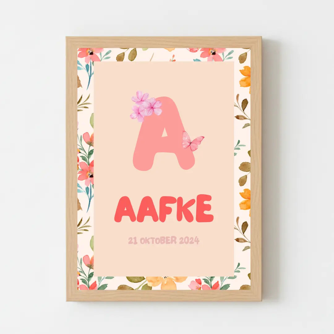 Geboorteposter met naam voor meisjes