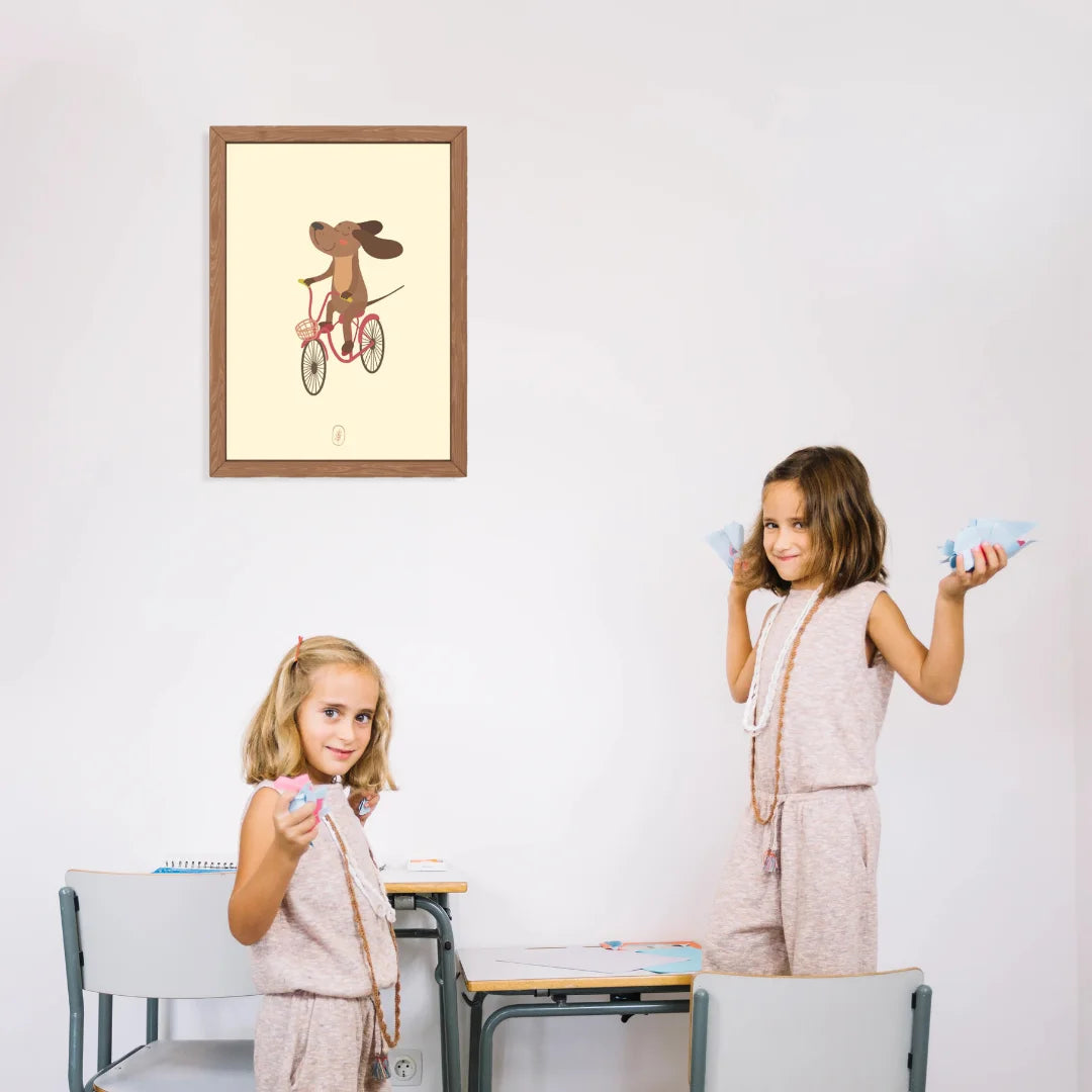 Kinderkamer poster met hond op de fiets