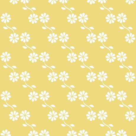 Geel bloemenbehang voor kinderkamers en babykamers.