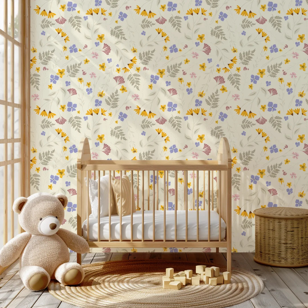 Veldboeket kinderkamerbehang speciaal ontworpen voor kinderkamers en babykamers