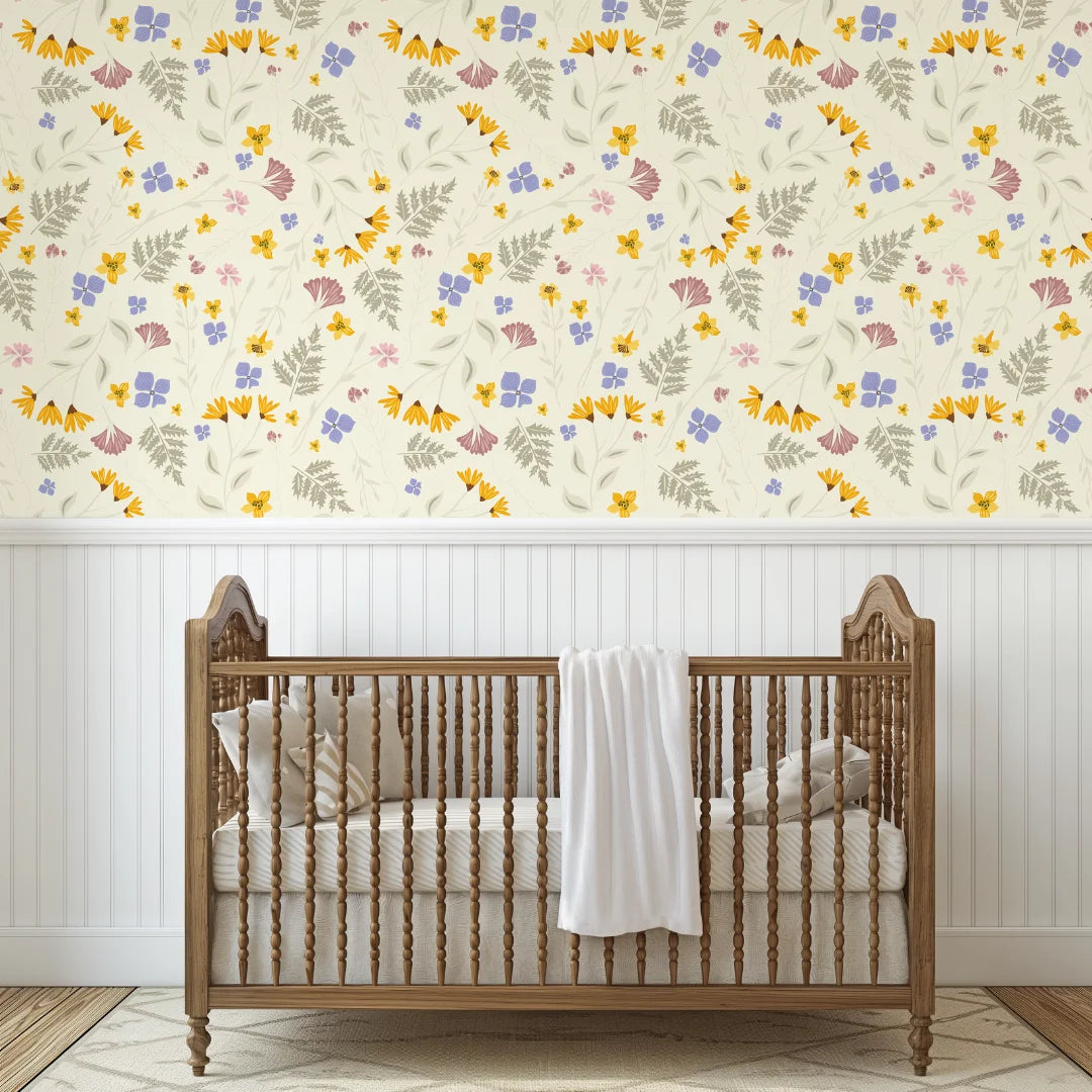 Veldboeket kinderkamerbehang speciaal ontworpen voor kinderkamers en babykamers