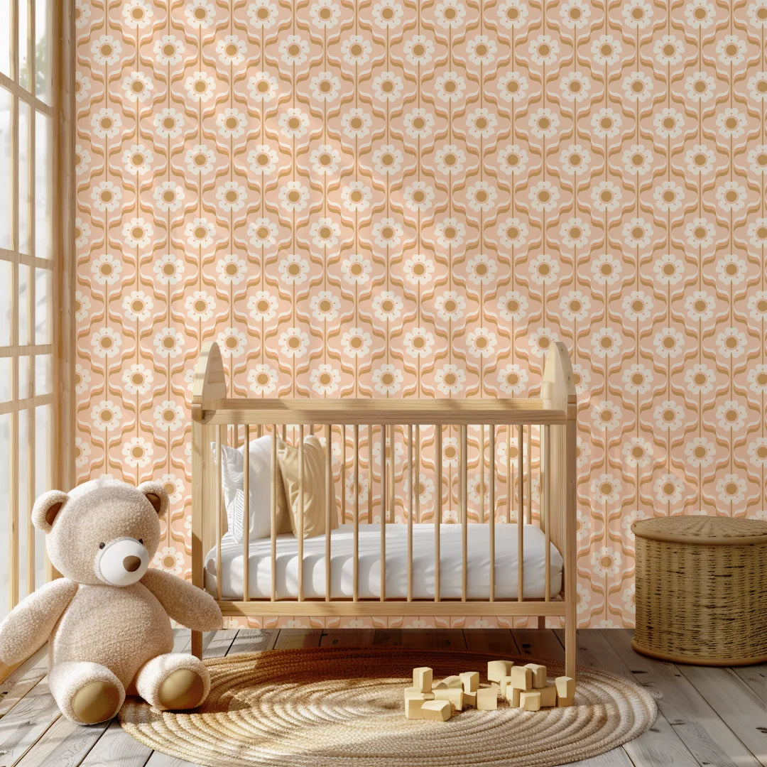 retro bloemen kinderkamerbehang speciaal ontworpen voor kinderkamers en babykamers
