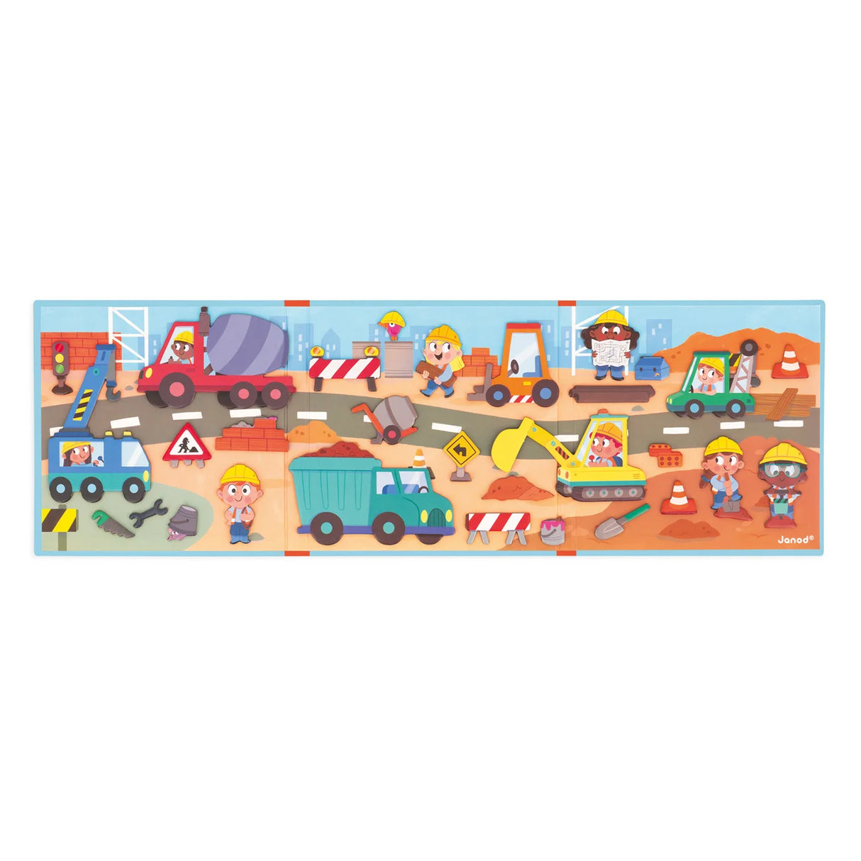 Magneet boekje met bouwvoertuigen van het merk Janod