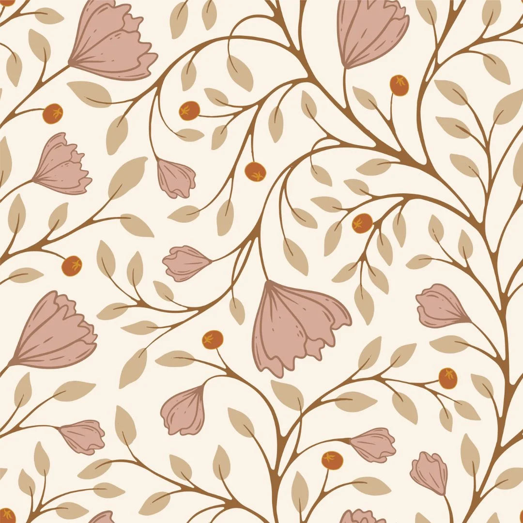 vintage meisjeskamer of babykamer behang met roze bloemen van het merk Little Amour