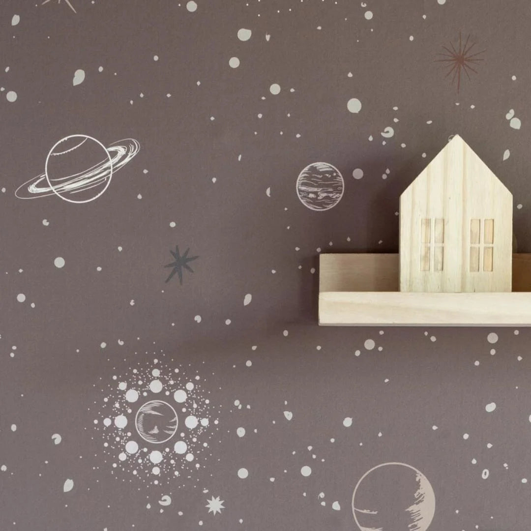 Behang voor de kinderkamer met sterren in ruimte thema van Little Amour
