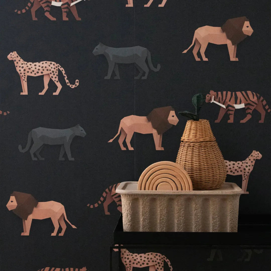 Behang met panters, tijgers en andere safaridieren voor kinderkamers