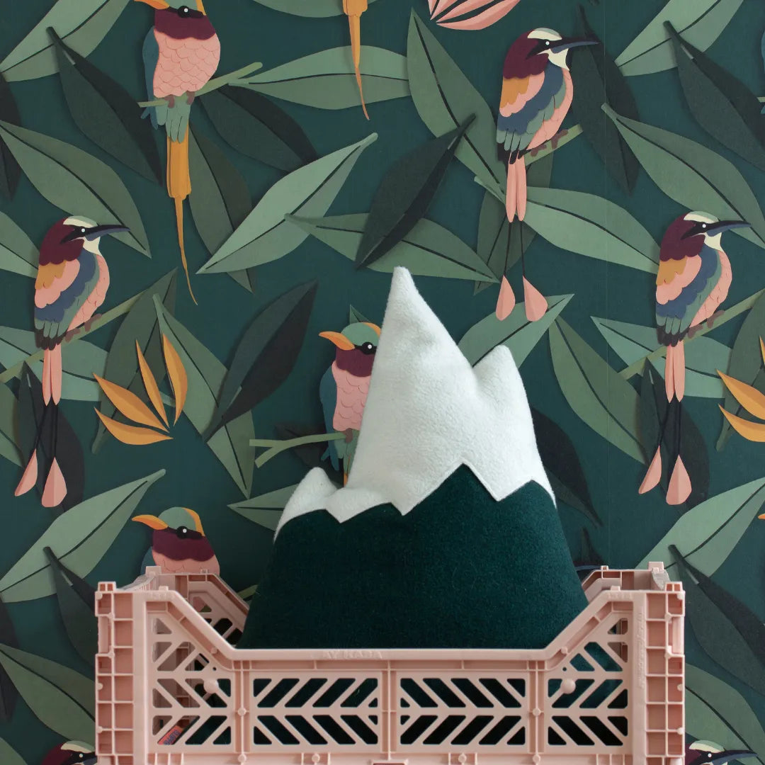 Bladeren behang met vogels voor babykamers of kinderkamers