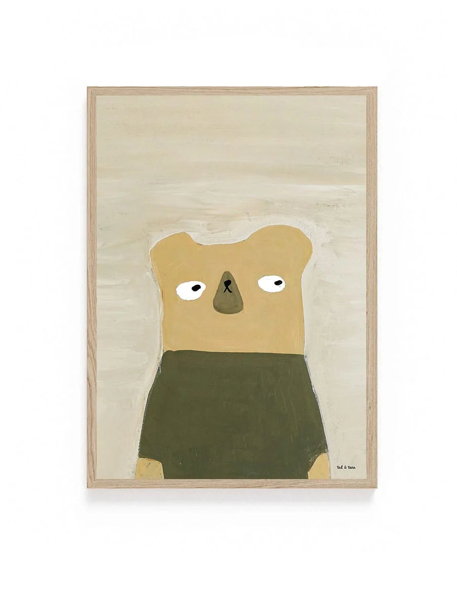 Ted en tone kinderkamer poster met dieren in natuurlijke tinten.