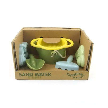 Ecologisch strandspeelgoed met setje emmer en schepjes