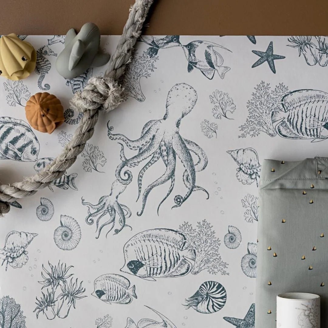 Behang voor de kinderkamer onder zee wereld met vissen