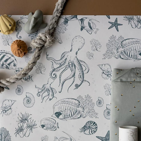 Behang voor de kinderkamer onder zee wereld met vissen