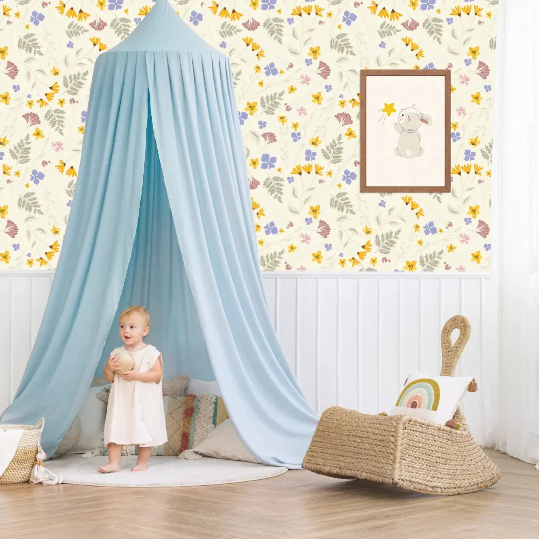 Bloemen behang voor kinderkamers met konijnenposter