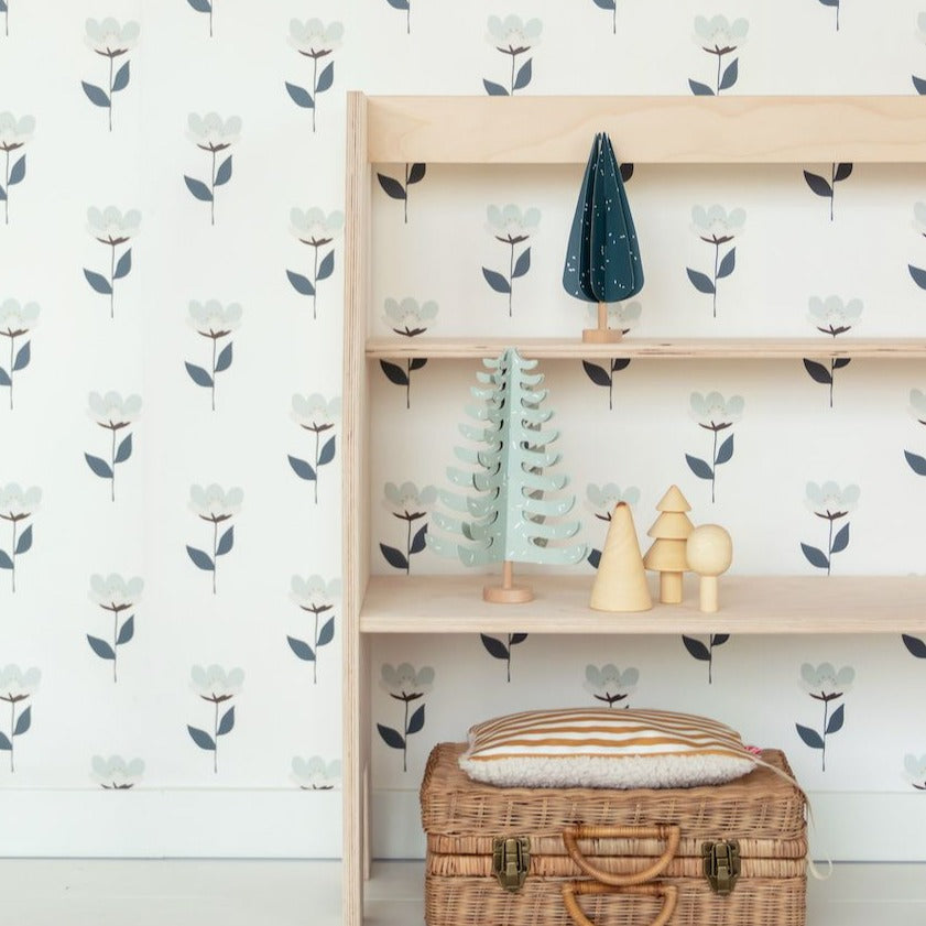 Bibelotte behang - Retrobloem blauw