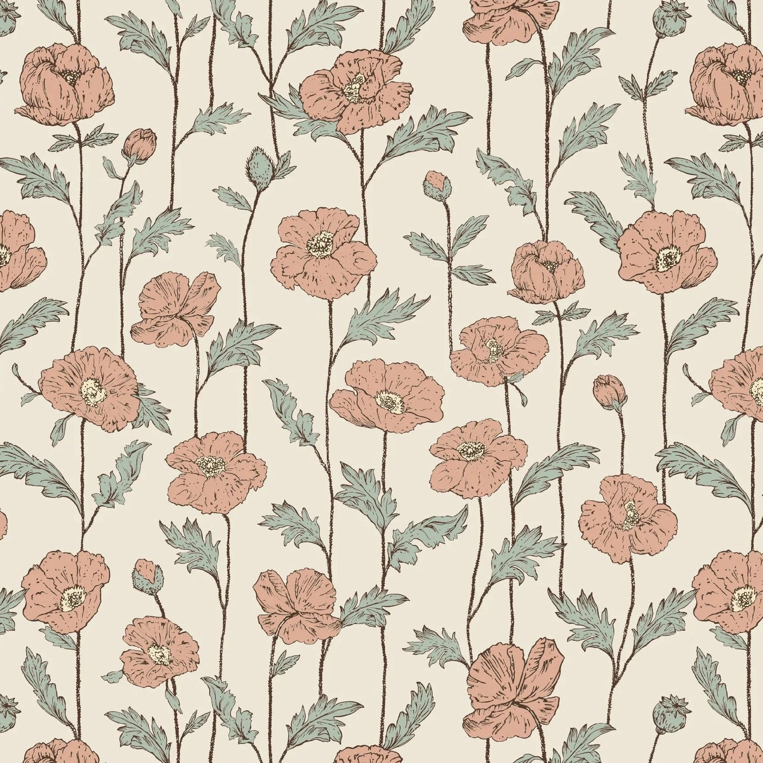 Poppy zalmroze - Behang