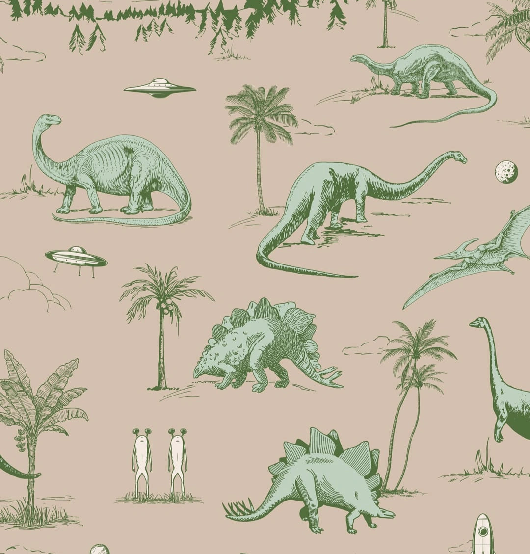 Behang Dino planet green