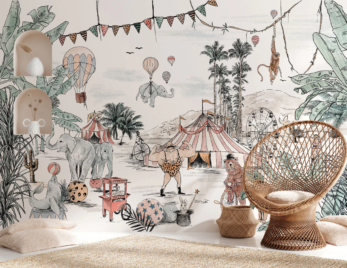Kinderkamerbehang babykamerbehang circus thema