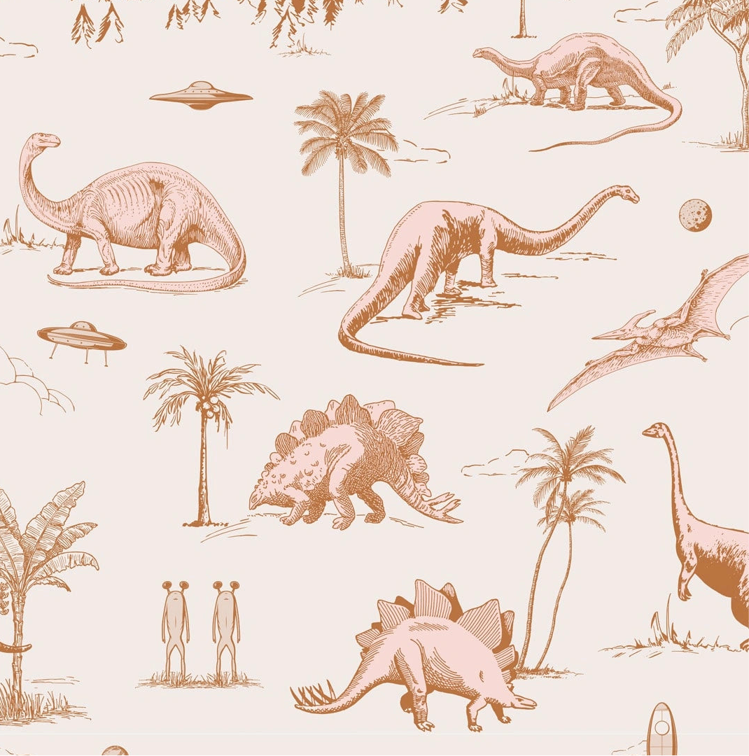 Behang Dino planet pink
