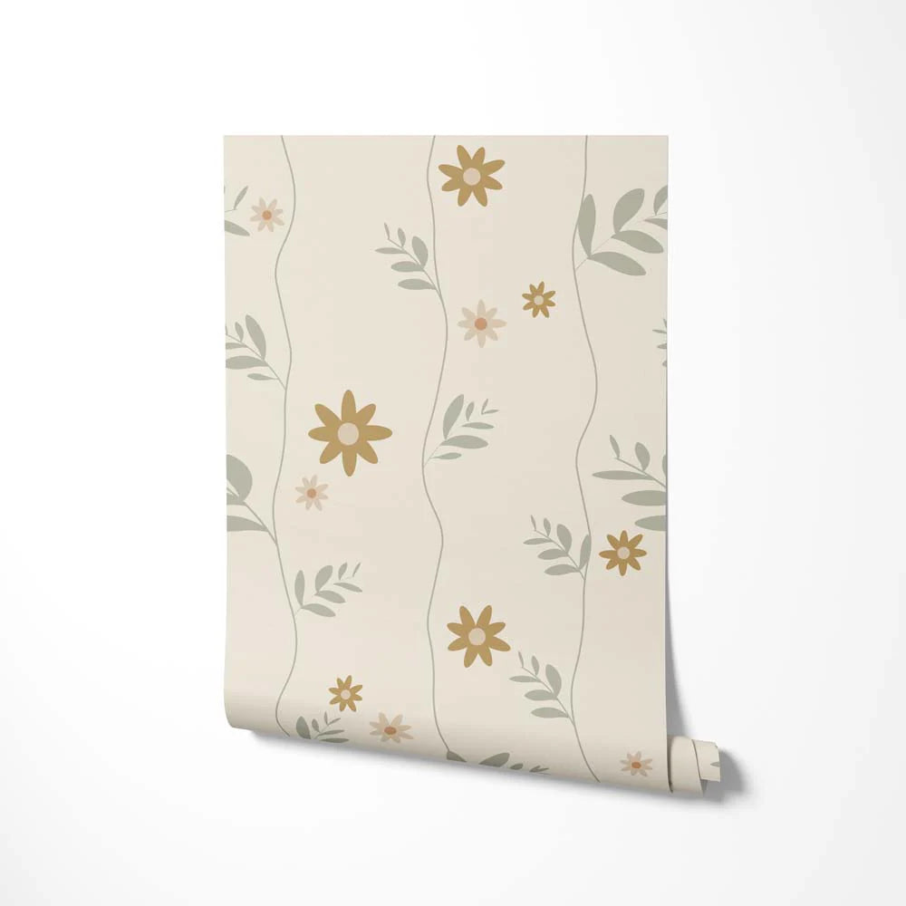 Behang Bloemen Daisy Oker