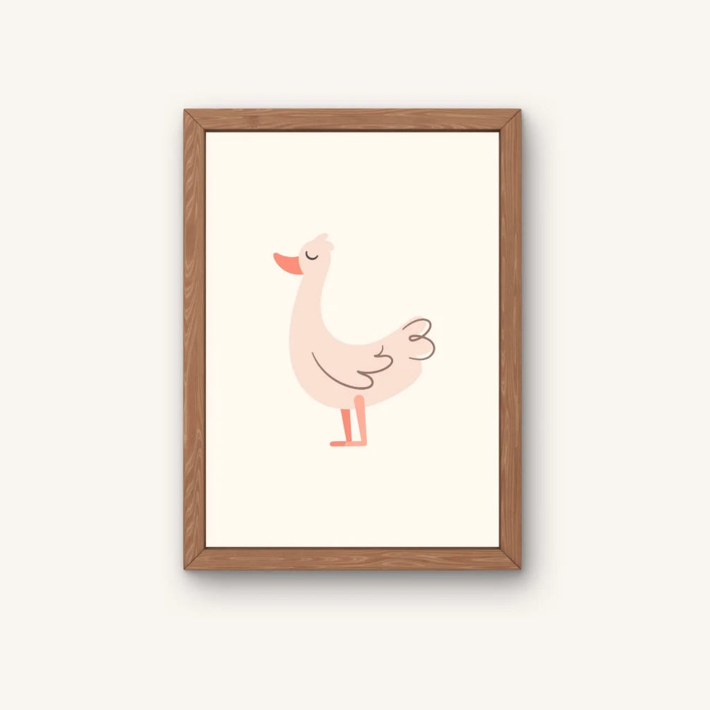 Poster met illustratie van een gans. Deze poster is onderdeel van een drieluik. Speciaal ontworpen voor baby en kinderkamer.