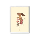 Grappige hondenposter op de fiets. Speciaal ontworpen voor kinderkamer of babykamer.