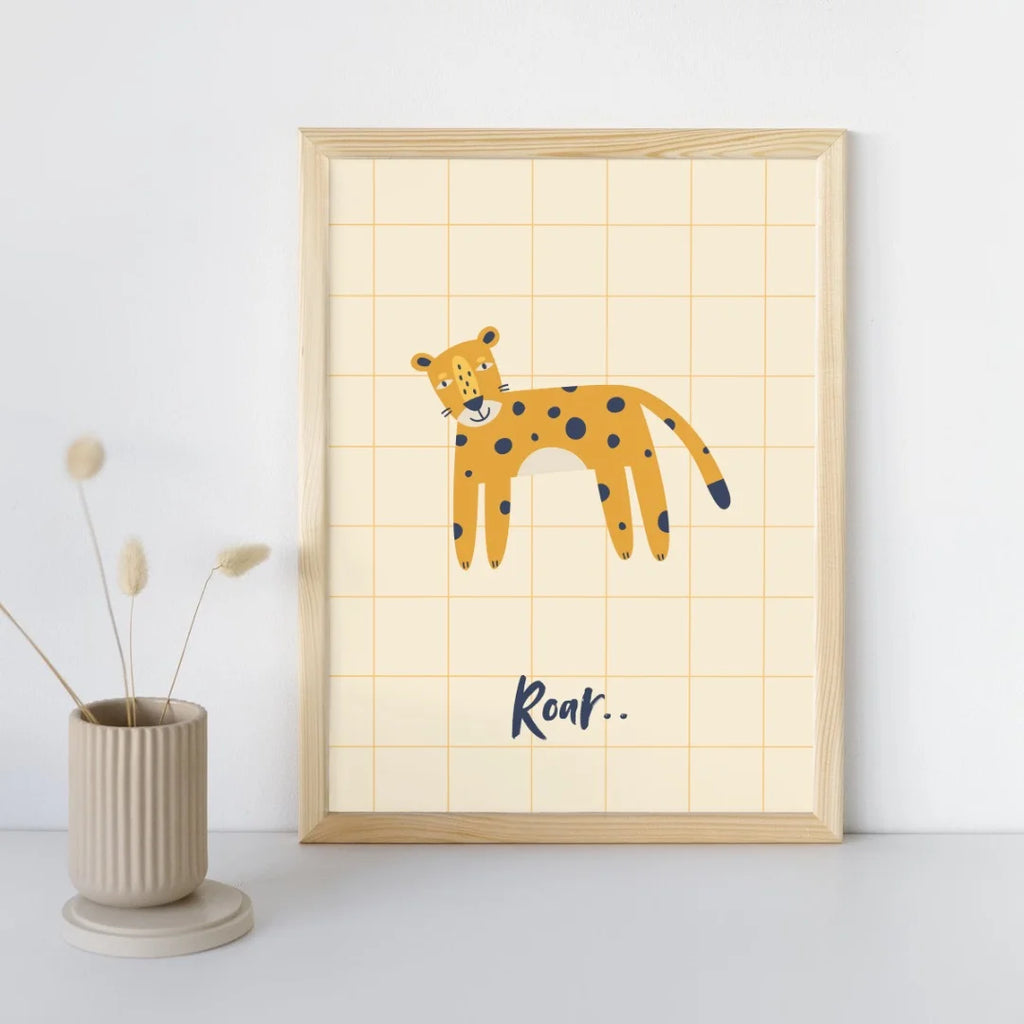 Handgetekende illustratie van een leopard. Poster speciaal ontworpen voor de kinderkamer.