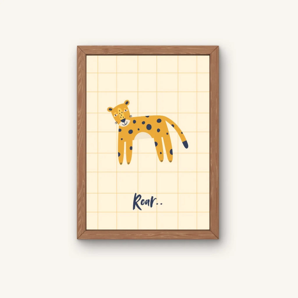 Handgetekende illustratie van een leopard. Poster speciaal ontworpen voor de kinderkamer.