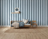 Retro behang in blauw met strepen / blobs - bollen voor een stoere jongenskamer of babykamer