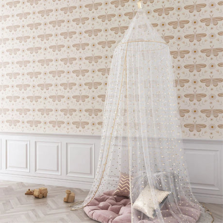 botanical moth behang met bloemen meisjeskamer