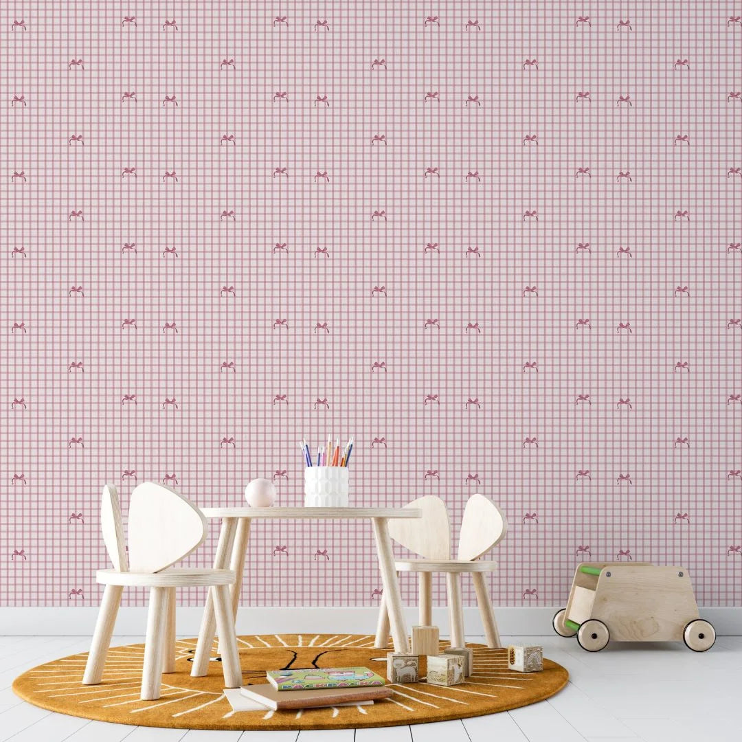 bows strikjes behang roze meisjeskamer