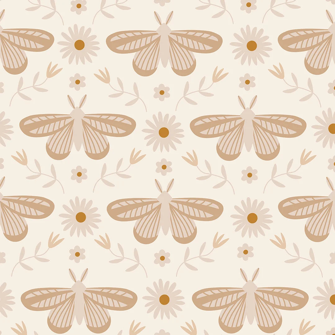 botanical moth behang met bloemen meisjeskamer