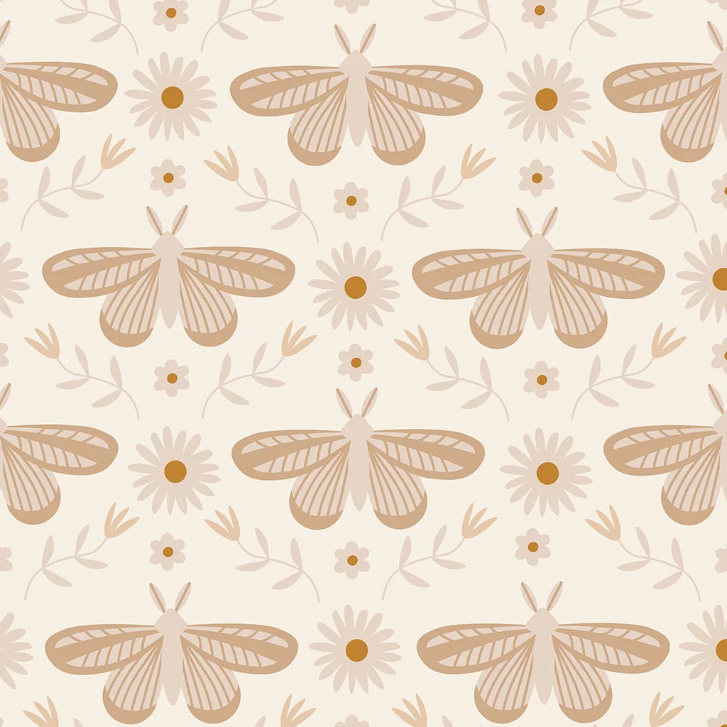 botanical moth behang met bloemen meisjeskamer