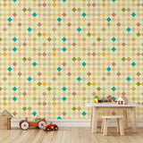 Behang met retro ruitjes kinderkamer
