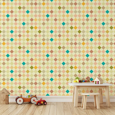 Behang met retro ruitjes kinderkamer